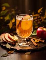 photo de certains Pomme Cidre boisson élégamment plaqué sur une tableau. génératif ai