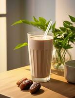 photo de certains Date Milk-shake boisson élégamment plaqué sur une tableau. génératif ai