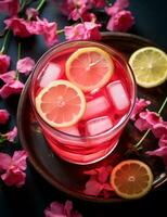 photo de certains Rose l'eau limonade boisson élégamment plaqué sur une tableau. génératif ai