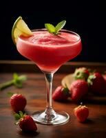 photo de certains fraise daiquiri boisson élégamment plaqué sur une tableau. génératif ai