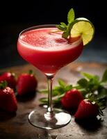 photo de certains fraise daiquiri boisson élégamment plaqué sur une tableau. génératif ai