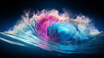 explosion avec cool bleu vague modèle avec Jaune et rose néon lumière. génératif ai photo
