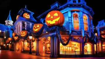 des endroits décoré pour Halloween nuit. génératif ai photo