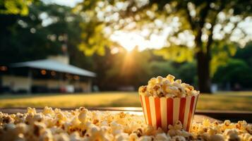 gens recueillir pour film nuit dans une parc. génératif ai photo