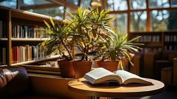 intérieur vue de une classique bibliothèque. génératif ai photo