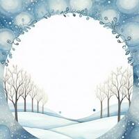 capricieux hiver scène avec dessiné à la main des arbres et une aquarelle Cadre. photo