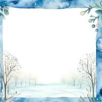 capricieux hiver scène avec dessiné à la main des arbres et une aquarelle Cadre. photo