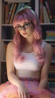 magnifique fille avec rose cheveux. génératif ai photo