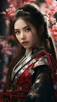 magnifique samouraï femme. génératif ai photo