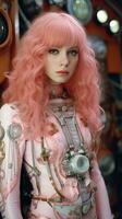 magnifique Jeune femme avec rose cheveux. génératif ai photo