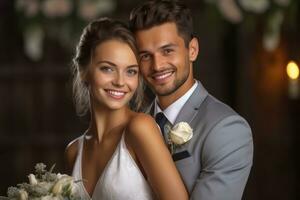 ai génératif photo portrait de une couple sur mariage journée