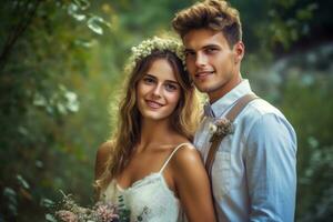 ai génératif photo portrait de une couple sur mariage journée