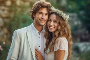 ai génératif photo portrait de une couple sur mariage journée