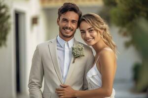 ai génératif photo portrait de une couple sur mariage journée