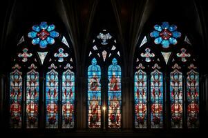 vue de gothique cathédrale coloré verre ai génératif photo