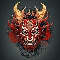 rouge Japonais hannya masque pour tee-shirts, Jeux, e-sport, etc. ai généré photo