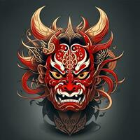 rouge Japonais hannya masque pour tee-shirts, Jeux, e-sport, etc. ai généré photo