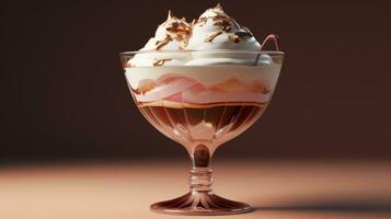 Chocolat pudding la glace crème avec fouetté crème dans une verre bol photo