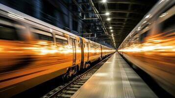 haute la vitesse train dans mouvement se brouiller. train sur le chemin de fer photo