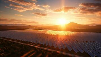 photovoltaïque panneaux de solaire Puissance station dans le paysage à le coucher du soleil. photo