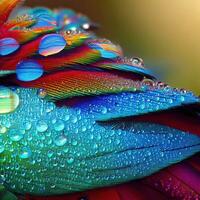 une fascinant macro vue de coloré oiseau plumes dans tout leur splendeur ,ai généré photo