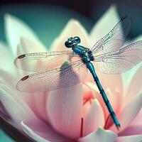 libellule perché sur fleur sauvage, magnifique libellule, macro de libellule ,ai généré photo