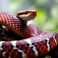 révélateur le fascinant ressemblance de le rouge Lait serpent à une venimeux corail serpent ,ai généré photo