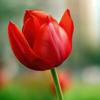 une Célibataire jardin tulipe des stands gracieusement, capturer cœurs avec ses minimaliste charme ,ai généré photo