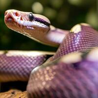 explorant le radiant teintes de le violet chatoyant serpent en haut proche ,ai généré photo