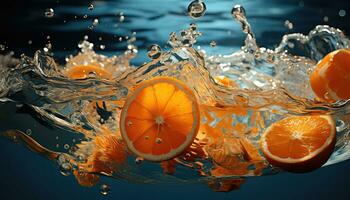 Orange tranche dans l'eau ai généré photo