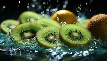 kiwi fruit tranches dans l'eau ai généré photo