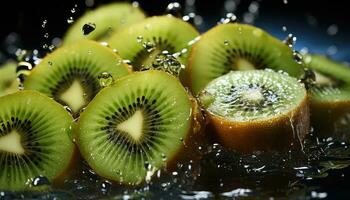 kiwi fruit tranches dans l'eau ai généré photo