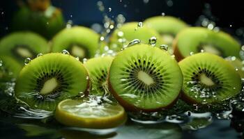 kiwi fruit tranches dans l'eau ai généré photo