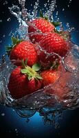 fraise tranche dans l'eau ai généré photo