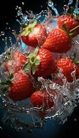 fraise tranche dans l'eau ai généré photo