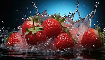 fraise tranche dans l'eau ai généré photo