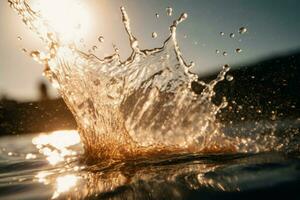 l'eau éclaboussure le coucher du soleil. produire ai photo