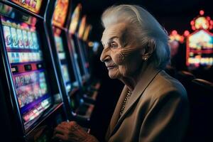 personnes âgées femme casino joueur. produire ai photo