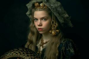 Renaissance femme portrait costume. produire ai photo