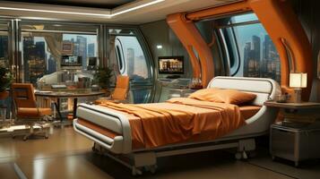 moderne hôpital avec un Orange lit photo