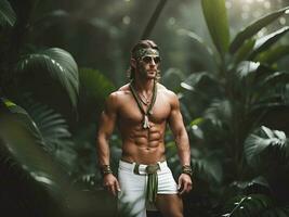 portrait de Beau Jeune homme dans jungle photo