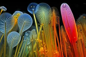 exquis macro la photographie de microscopique algues et diatomées en dessous de le microscope photo