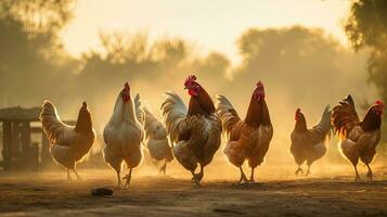 portrait poulet dans le ferme avec lumière exposition ai génératif photo