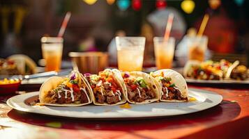 délicieux tacos avec boisson sur le table ai génératif photo