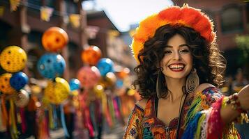 magnifique femme avec costume dans le carnaval ai génératif photo