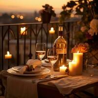 romantique dîner du vin bougies et une table pour deux S'il vous plaît photo