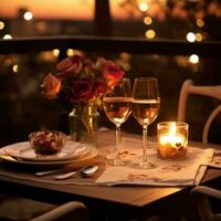 romantique dîner du vin bougies et une table pour deux S'il vous plaît photo