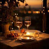 romantique dîner du vin bougies et une table pour deux S'il vous plaît photo