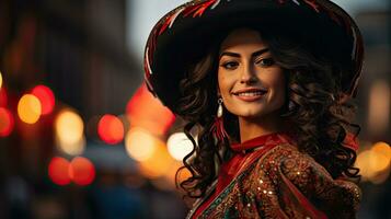 magnifique femme avec costume dans le carnaval ai génératif photo