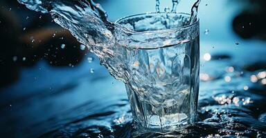 verre de l'eau étant rempli avec l'eau. établi avec génératif ai photo